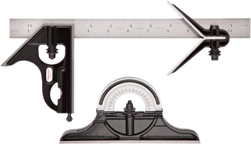 Starrett 434-12-16R Forged, Hardened Square, Center And Reversible Protractor Heads With Blade Combination Set, Smooth Black Enamel Finish, 16R Graduation, 12