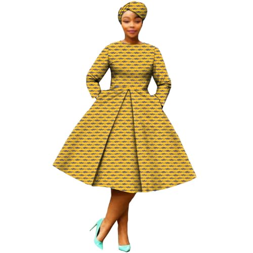Image of African Dashiki Dresses for Women Party Flower Floral Fashion Culture Vintage+Headwrap 35x45 inch