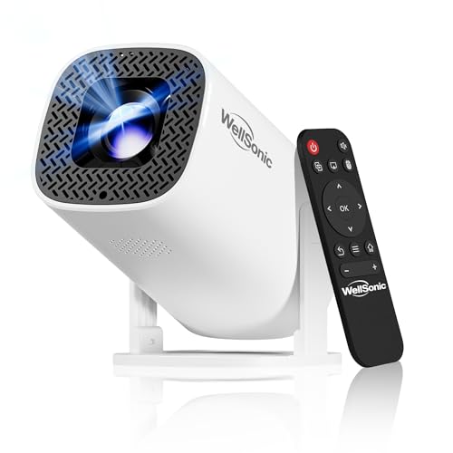 Image of WellSonic Mini Projector with Wifi and Bluetooth, Build-in Android 14, Portable Projector Outdoor&Ceiling Use, Auto Keystonet&270°Rotatable, 200 Ansi, 4k Home Thearter Movie Projector for HDMI USB