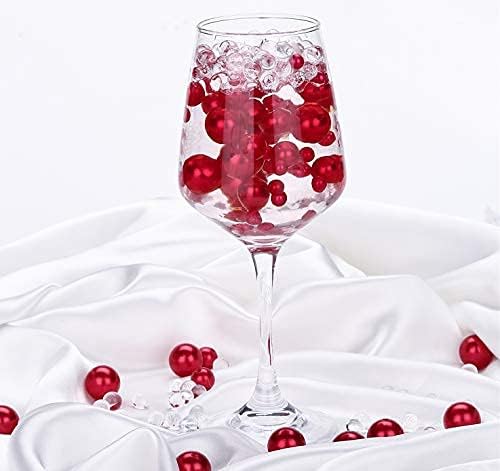 110 pcs Plastic Beads Pearls with 2000 pcs Clear Water Beads - Vases and Centerpieces Beads for Wedding - DIY Vase Fillers Beads(Red)