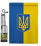 Breeze Decor Ukraine Garden Flag Set with Stand Regional Nation International World Country Particular Area House Decoration Banner Small Yard Double-Sided, Ukrainian Gifts Made in USA