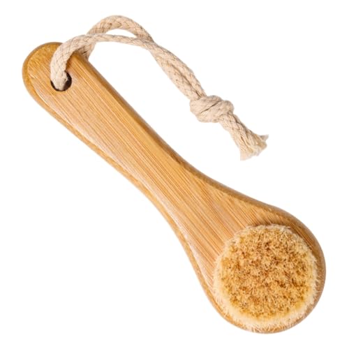 Vaguelly Comfortable Horsehair Face Cleansing Brush with Handle Pore Cleansing Exfoliating Tool for Daily Skin Care for Makeup Removal and Smoother Skin