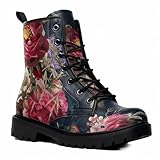 Maimeili Botas Tobilleras Estampadas Mujer con Diseño de Flores, Setas, Graffiti, Animales y Colores Lisos Plataforma Atadas Cuero Botas Combate Casual Diarias Fiesta Halloween Navidad