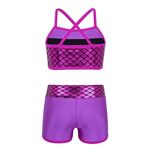 Kids Girls 2 Piece Swimming Outfit Sparkly Crisscross Tank Sport Bra Top and Swim Trunks Shiny Shorts Set Wetsuit2