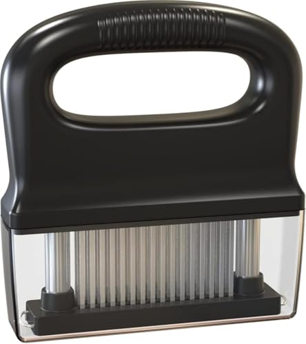 Benjiu 肉の筋切り器 ラムチョップ 48枚刃ミートテンダライザー ステンレス製ニードル付きで肉を柔らかく 保護カバー付属・錆止め機能付きで安心 ステーキ・ポークチョップ・ラムチョップ・魚料理の調理時間短縮 (ブラック)