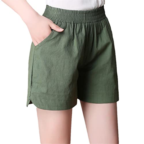 Short taille haute femme vert militaire coton lin short léger taille S