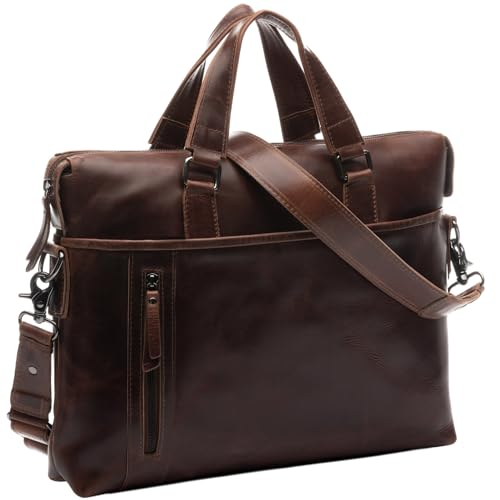 SID & VAIN laptop bag LONDON Large business briefcase real leather portable computer office leather bag Unisex brown