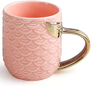 VANUODA Mermaid Coffee Mug, Ceramic Cup with Tail Handle - Gift for Valentines Mothers Day Christmas Birthday Wedding, Unique Present for Women Mum Him Her Wife Girl Friend Sister Teacher (Pink)