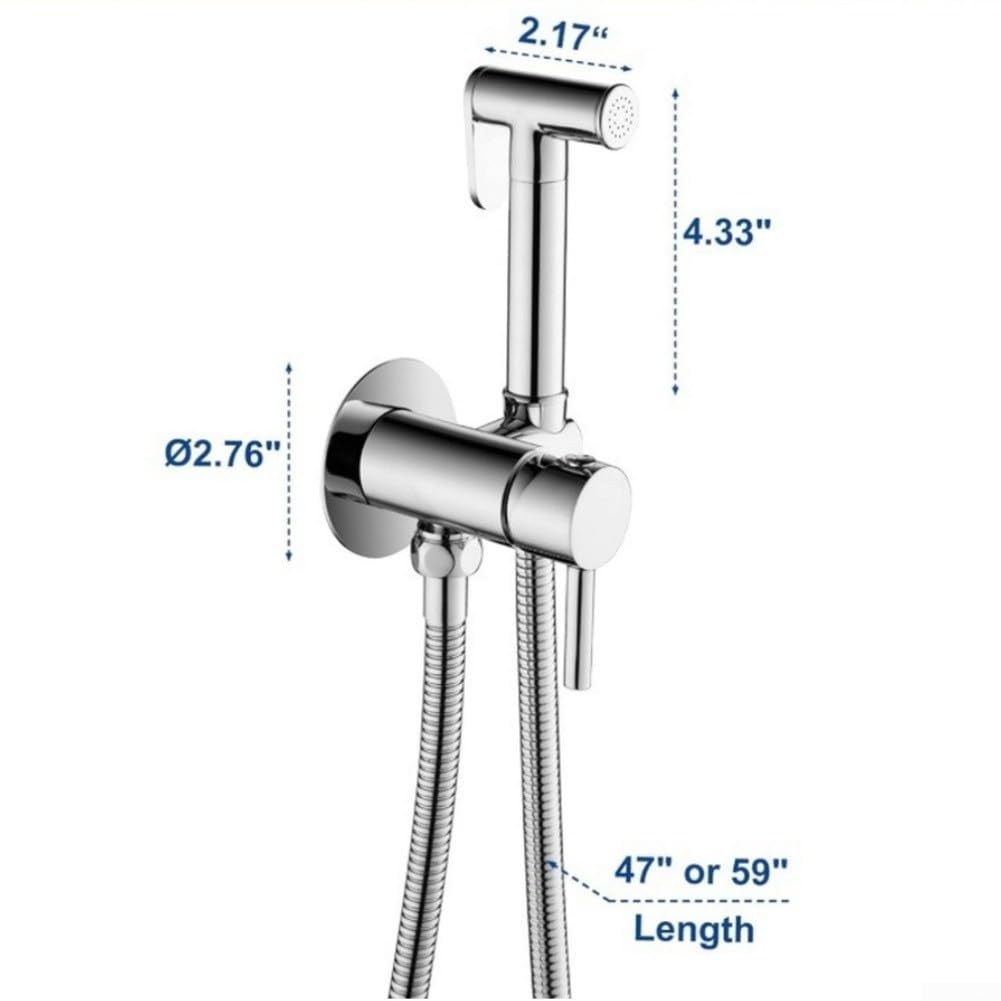Juego de ducha de bidé montado en la pared para baño Bidé montado en la | Construcción de cobre sólido, mezcla fría caliente, flujo ajustable, elegante válvula oculta, kit de instalación completo