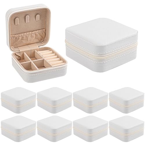 Framendino, Paquete de 8 mini joyeros de viaje, organizadores de joyas pequeños, estuche de almacenamiento portátil, color blanco
