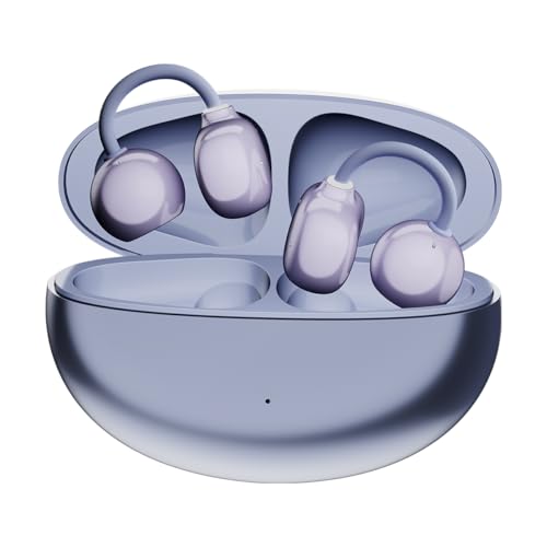 Image of pTron Bassbuds Verse Clips Wireless Open Ear Earbuds w /SafeBeats Tech, 50Hrs Playtime, Dual HD Mics, TruTalk AI-ENC, Custom EQ, Mobile App, Pristine Sound,BTv6.0 Earclips,Type C Charging(Pearl Purple)