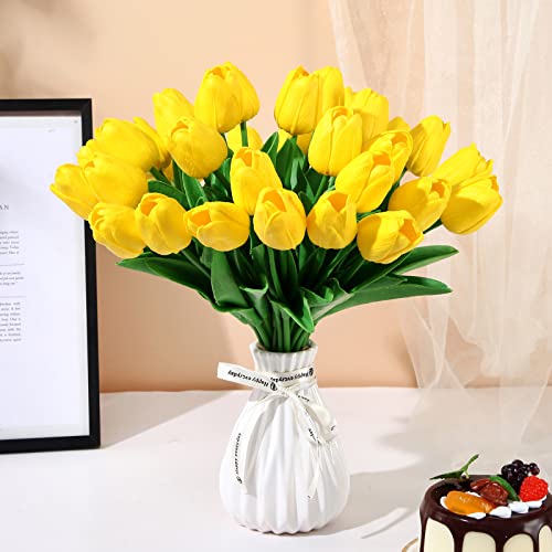 Starryle 10Pcs Yellow Tulips Real Touch Artificial Tulips Fake Flowers For Spring Decor Tulips For Mother’s Day Faux Flowers For Home Kitchen Office Wedding Bouquet Flower Arrangement Decor #TOP1