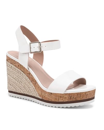 Image of Coutgo Women's Espadrille Wedge Platform Sandals Open Toe Ankle Buckle Strap Casual Summer Shoes