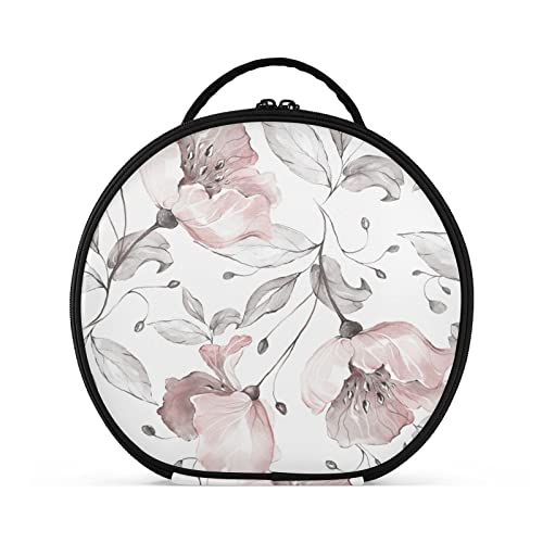 linqin Bolsa de maquillaje de viaje para mujer, estuche de maquillaje portátil con separadores ajustables, flores de primavera rosa, neceser para artículos de tocador, cosméticos, brochas y joyas,