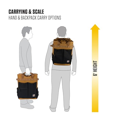 Carhartt 28L Nylon Cinch-Top Convertible Tote Backpack, Durable Pack with Laptop Sleeve, Carhartt Brown - Image 7
