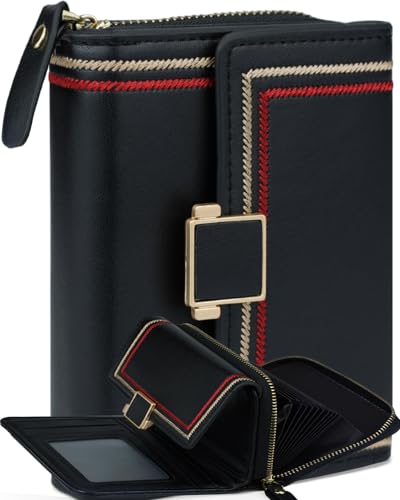 Wallet Women Credit Card Holder Black Small Wallets Cute Leather Coin Purse Minimalist Design Women's Travel Wallets with ID Window Kawaii Cash Wallet for Women Ladies and Girls