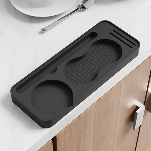 Image of Espresso Tamping Mat, Espresso Tamper Mat, Coffee Tamper Mat for Countertop, Non-Slip Heat Resistant Silicone Portafilter Mat for Distributor, Brush & Puck Screen, Dishwasher Safe (Black, 9.5 inchx3.7 inch)