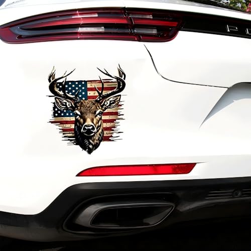 Image of Generic 2 Pcs American Flag Buck Deer Sticker, Vinyl Decal Sticker for Car, Truck, Computer, Wall, Any Clean Smooth Surface