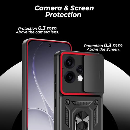 Image of A rtistque Armor Bumper Back Cover Case for Oppo Reno 15 5G | Ring Holder Stand | Sliding Camera Protection | Shockproof Heavy Duty Design | Oppo Reno 15 Back Cover - Black