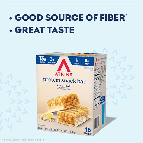 Image of Atkins Lemon Flavored Snack Bar, High Protein Bar, Low Sugar and Low Carb, Keto Friendly Snack, Gluten Free, High in Fiber, Made with Real Almond Butter, 16 Count