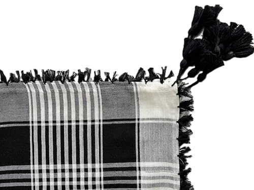 Image of Traditional Keffiyeh Arafat arabic Scarf, Black and White Checkered Pattern, Shemagh with Tassels