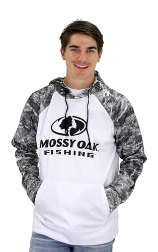 Mossy Oak Moletom masculino com capuz de pesca, proteção solar UV SPF camuflado com polaina de másca