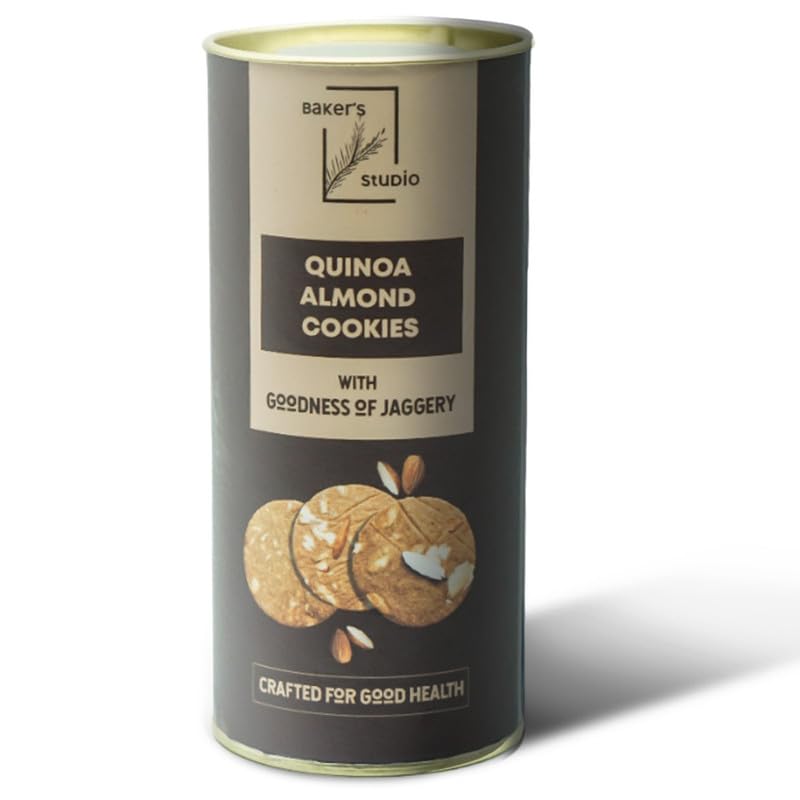 Baker's Studio Quinoa Almond Cookies 200gm- Gluten-Free, No Maida & No Sugar | Naturally Sweetened with Jaggery, Enriched with Almonds, Quinoa Flour, and Coconut | Thin, Crispy & Nutritious Snack-image-45