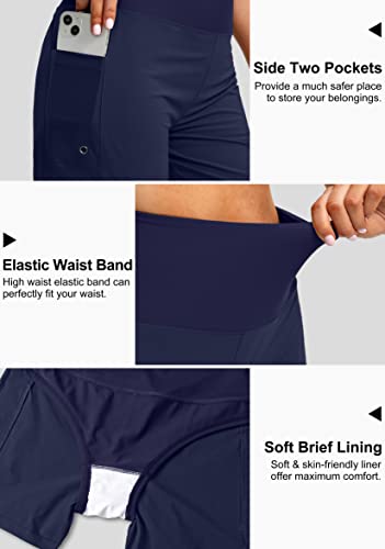 G Gradual Women's 5" High Waisted Swim Board Shorts With Phone Pockets Upf 50+ Quick Dry Beach Shorts For Women With Liner(Navy, Large) #TOP5