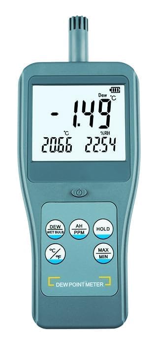 Digital Dewpoint Meter Handheld Dewpoint Meter with High Accuracy 6 Testing Parameters Resolution 0.01 Dew Point Temperature Range -45~120°C (-49~248°F) Absolute Humidity Range 0~400g/m³