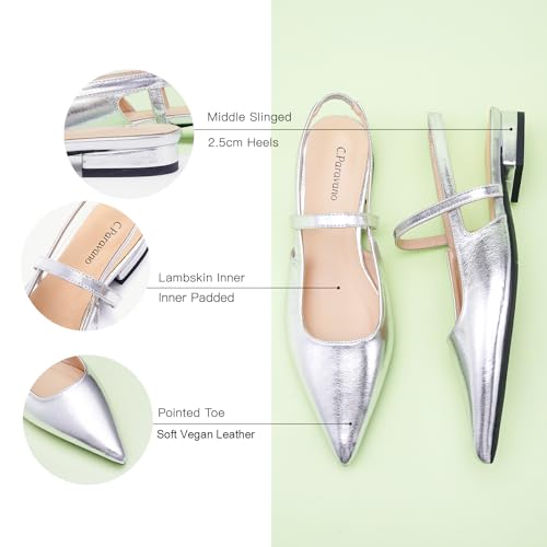 Image of C.Paravano Women's Slingback Flats | Pointed Toe Pumps | Kitten Heels for Women | Slingback Dress Shoes | Slingback Sandals