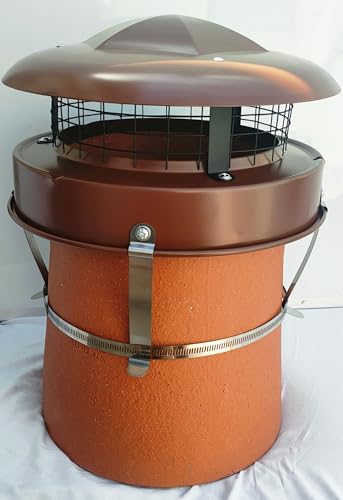 StoveMaestro Anti downdraught chimney pot cowl bird guard Terracotta colour strap fix