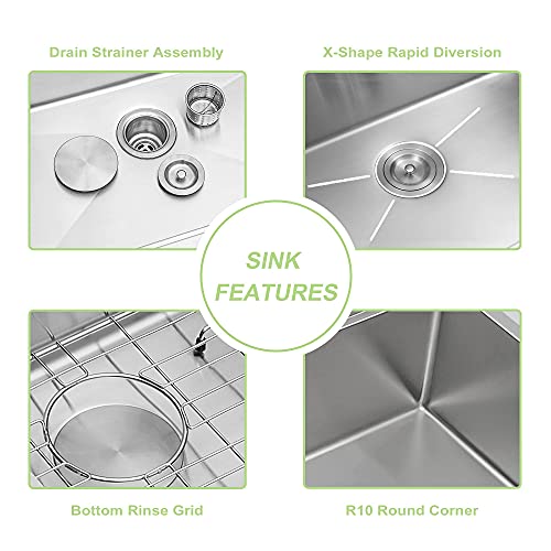 25 Drop In Sink, Lofeyo 25 Inch Kitchen Sink Drop In Stainless Steel 16 Gauge Round Corner Single Bowl Topmount Kitchen Rv Bar Prep Kitchen Sink Basin #TOP5