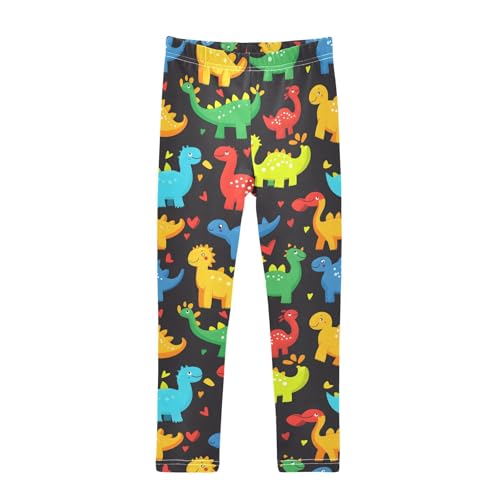 Colorful Dinosaur Girls Leggings Ultra Soft Compression Yoga Gym Pants for Kids 4-10T