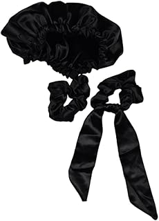 بونيه ساتان مع ربطتين شعر بحجم مناسب ولون اسود، للبالغين، قياس واحد