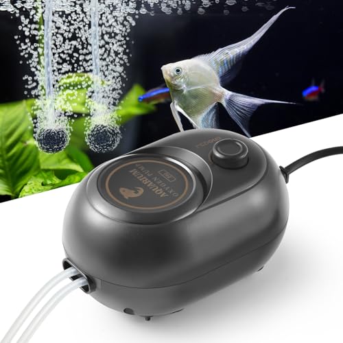FEDOUR 2.5W 4W 6W Aquarium Luftpumpe, Leistungsstarke Einstellbare Sauerstoffpumpe für bis zu 1200L Aquarien und Schildkrötenbecken, Leiser Aquarium Luftsprudler