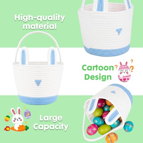 ShellKingdom Easter Basket, Empty Woven Cotton Rope Cute Bunny Easter Eggs Bucket with Handle, Easter Egg Hunts Basket for Gifts, Party, Home Decoration, Storage Organizer (Easter White Blue) by ShellKingdom - Image 8