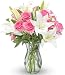 Benchmark Bouquets Light Pink Roses and White Oriental Lilies, With Vase (Fresh Cut Flowers), 1 Pound