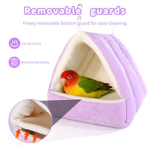 Image of Bird Bed for Cage Winter Warm Bird Bed with Soft Plush Hanging Hammock & Hut Tent, Hideaway Sleeping Nest for Budgies, Parakeets, Cockatiels (Purple, M)