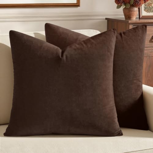 MIULEE Velvet Throw Pillow Covers 18x18 Inch Pack of 2 Chocolate Brown