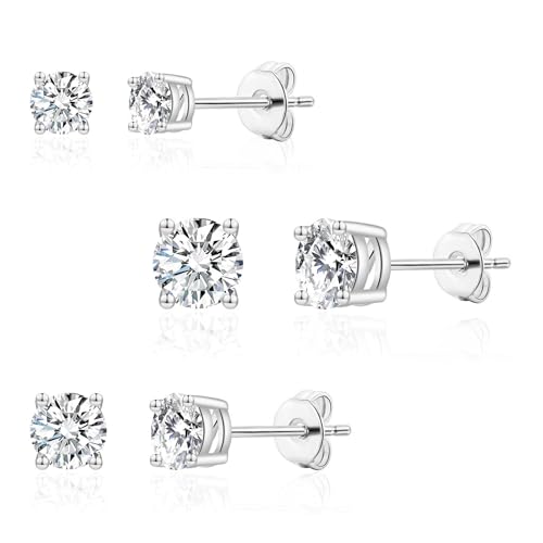 Image of Philip Jones Three Pack of Silver Plated 4mm, 5mm & 6mm Earrings Created with Zircondia® Crystals