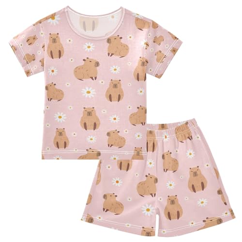 senya Cute Capybara Daisy Flower P Summer Pajamas Set Short Cotton Sleepwear 2 Piece