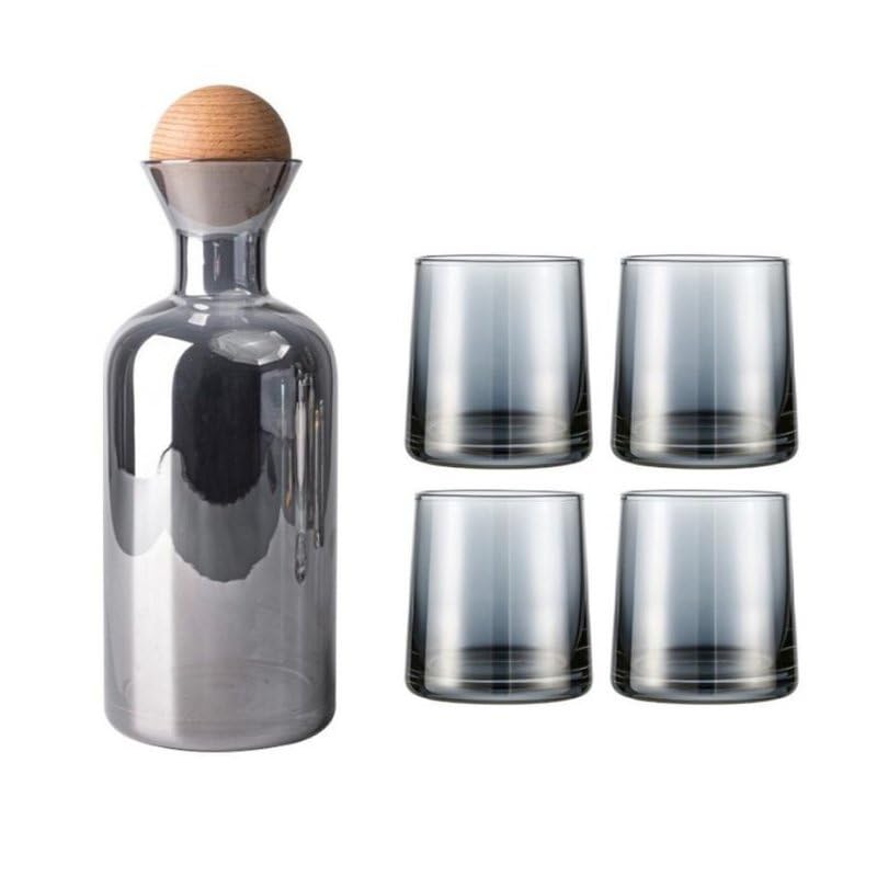 TRUFFULA FOREST - SET OF 5 GLASS CARAFE BEVERAGE PITCHER CUPS WITH LID [SMOKEY GREY]