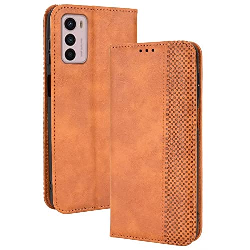 Custodia per Motorola Moto G42 6.4 Inches Pelle PU Flip Folio Cover con Interruttore Magnetico 3 Slot Schede 1 Portafoglio Case - Marrone