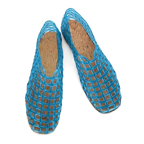 Image of Jelly Mesh Ballet Flats for Women Fishnet PVC Clear Hollow Jellies Sandals Comfortable Beach Ballerina Flats Shoes