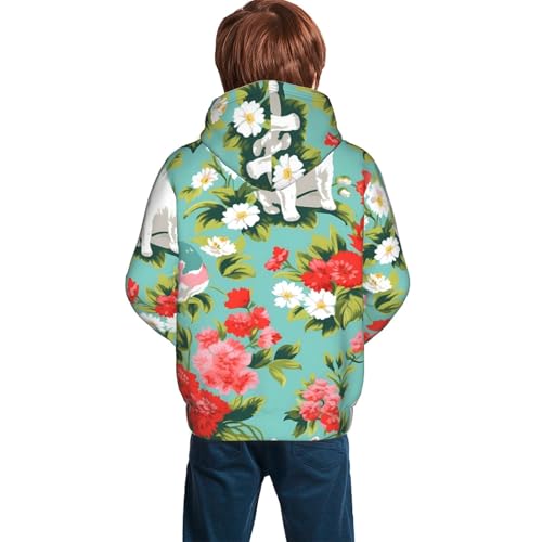 Vintage Cats and Flowers Kid Hoodies Boys Sweatshirts Girls Pullover with Pocket4