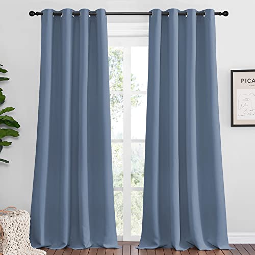 Image of NICETOWN Stone Blue Room Darkening Curtain Panels 108 inch Length for Bedroom Living Room, 55 inch Width, 2 Pieces, Thermal Insulated Blackout Draperies for Home Decoration, Total Privacy