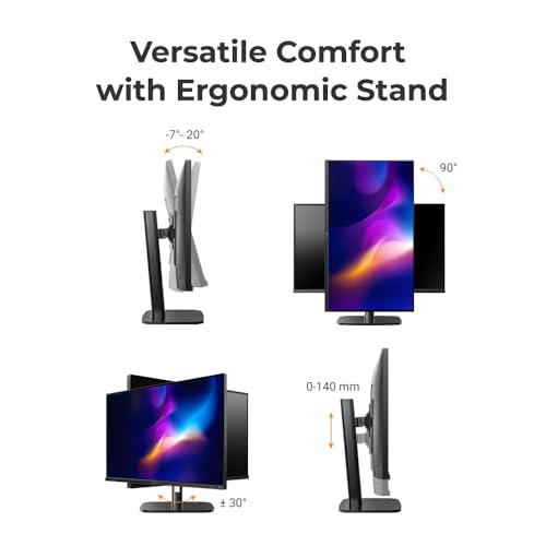 AG Neovo MH2404 24 Inch Height Adjustable 144Hz Full HD Monitor with Ergonomic Stand, Tilt, Swivel, Pivot, Height Adjustment, HDMI, DisplayPort, Adaptive Sync, Speakers