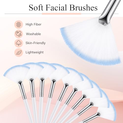 Image of 9 Pieces Facial Fan Mask Brushes, Soft Facial Applicator Brushes Tools for Peel Glycolic Makeup for Mud Cream(White Blue)