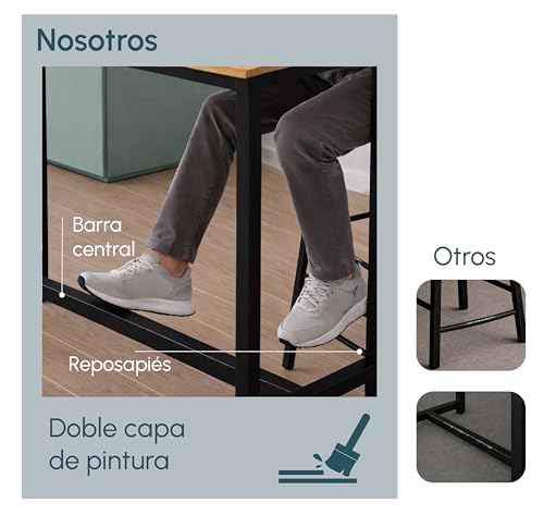 Miniatura 6 de Mb Muebles Bonitos, Mesa Alta Bar Con 2 Taburetes Ani, Barra Cocina De Estilo Minimalista Con Patas De Metal, Melamina Mate, Negro Y Sonoma, 100x100x40 Cm
