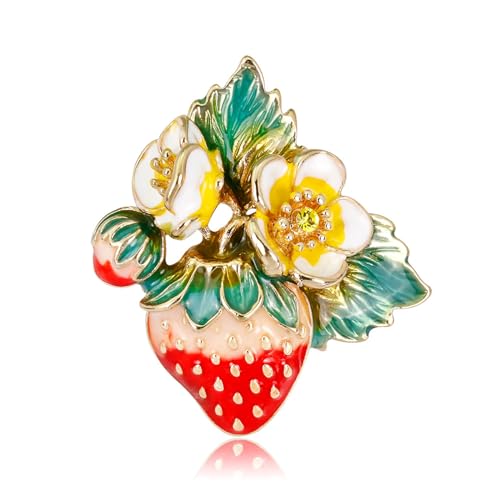 Image of coadipress Cute Strawberry Enamel Brooch Pins for Women Red Strawberry Dripping Oil Fruit Brooches Fashion Elegant Fruit Lapel Pin Badge Jewelry Gift